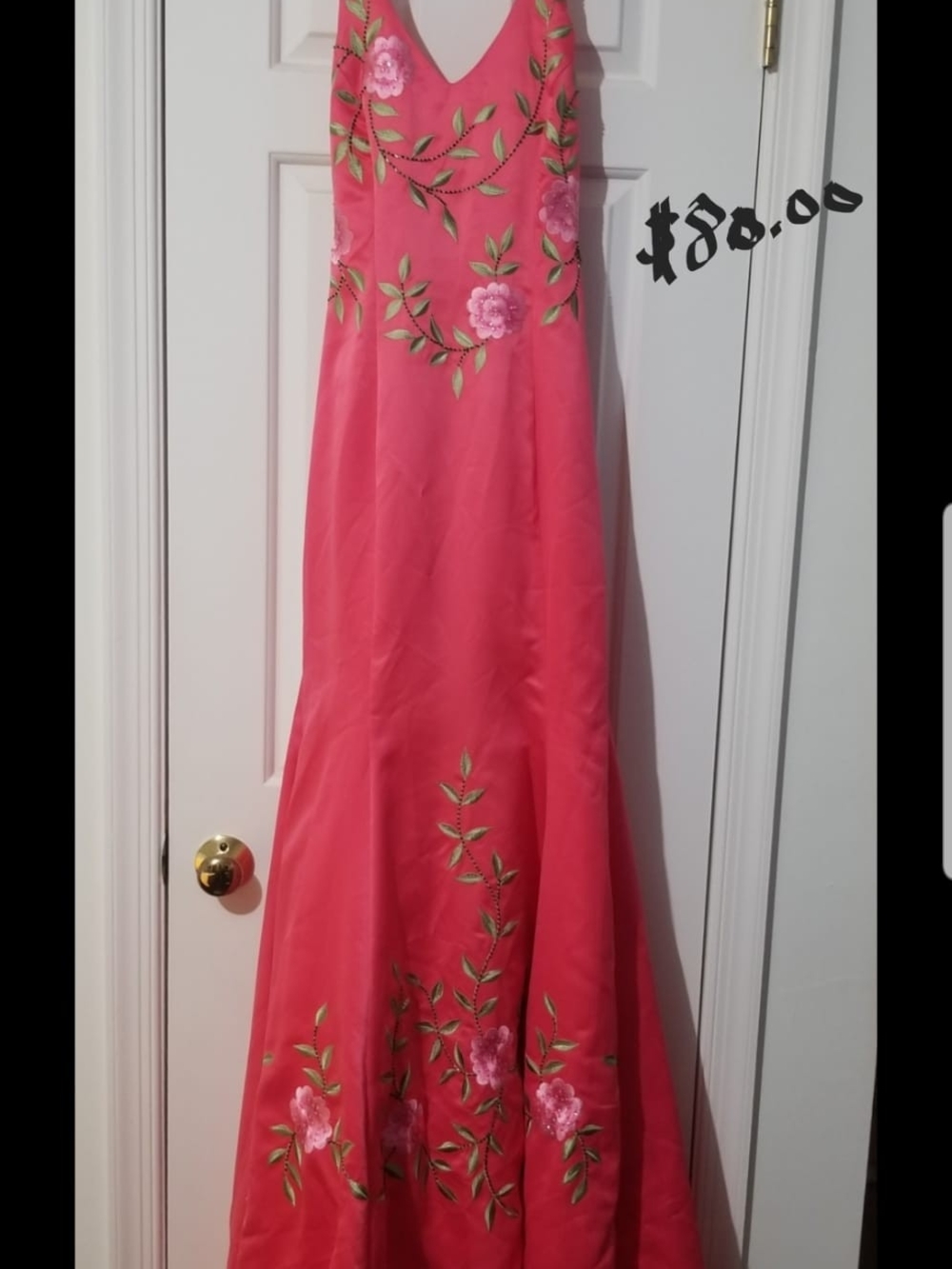 City Triangles Coral Pink Embroidered Floral Halter Gown